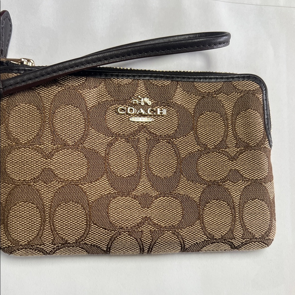 Coach Signature Tan and Brown Wristlet